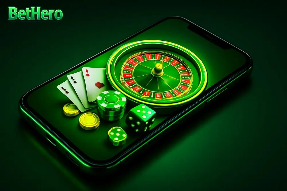 BetHero online casino Bangladesh โ a smartphone displaying a vibrant online casino homepage screen BetHero online casino Bangladesh โ a smartphone displaying a vibrant online casino homepage screen